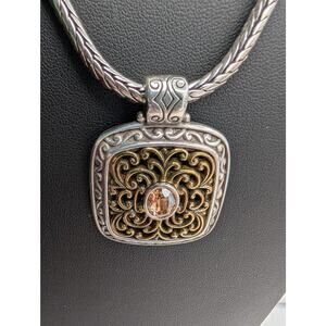 Brighton Necklace Silver Tone Gold Tone Pendant Brown Stone Snake Chain Extender